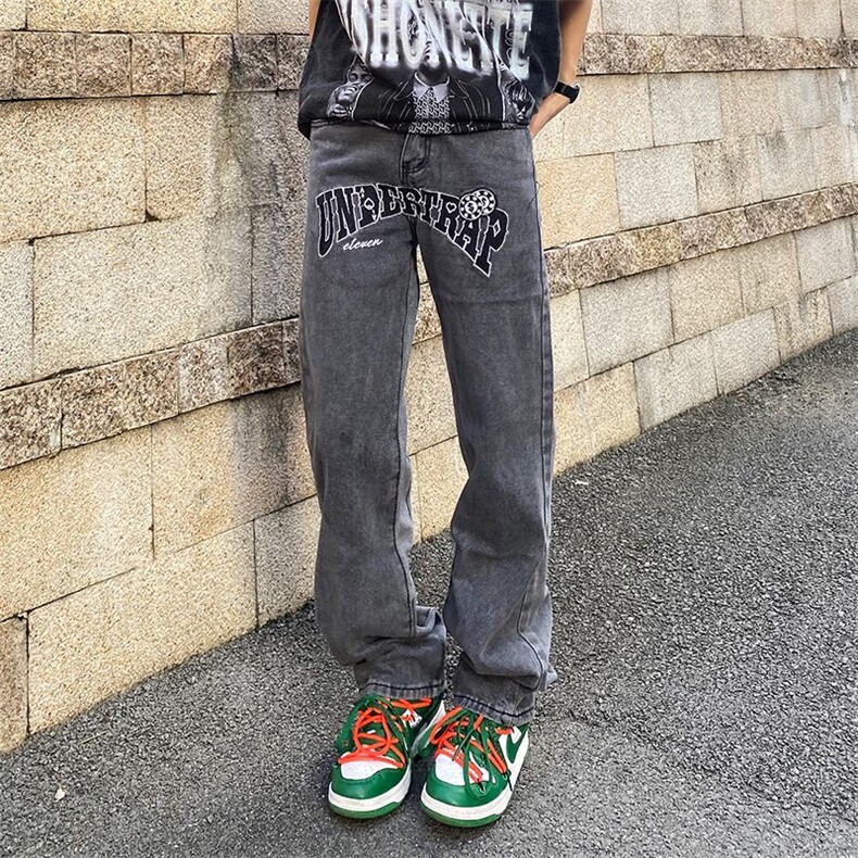 牛仔裤男夏季潮大码休闲裤子高街设计刺绣B13P50图片