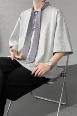 T10136-特批35控68新款小众夏季短袖撞色拼接双纱面料大码T恤，男装T恤，电商A059