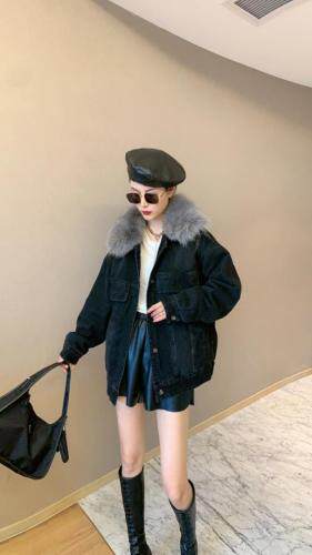 中长款狐狸毛领派克服，女装，肆尔