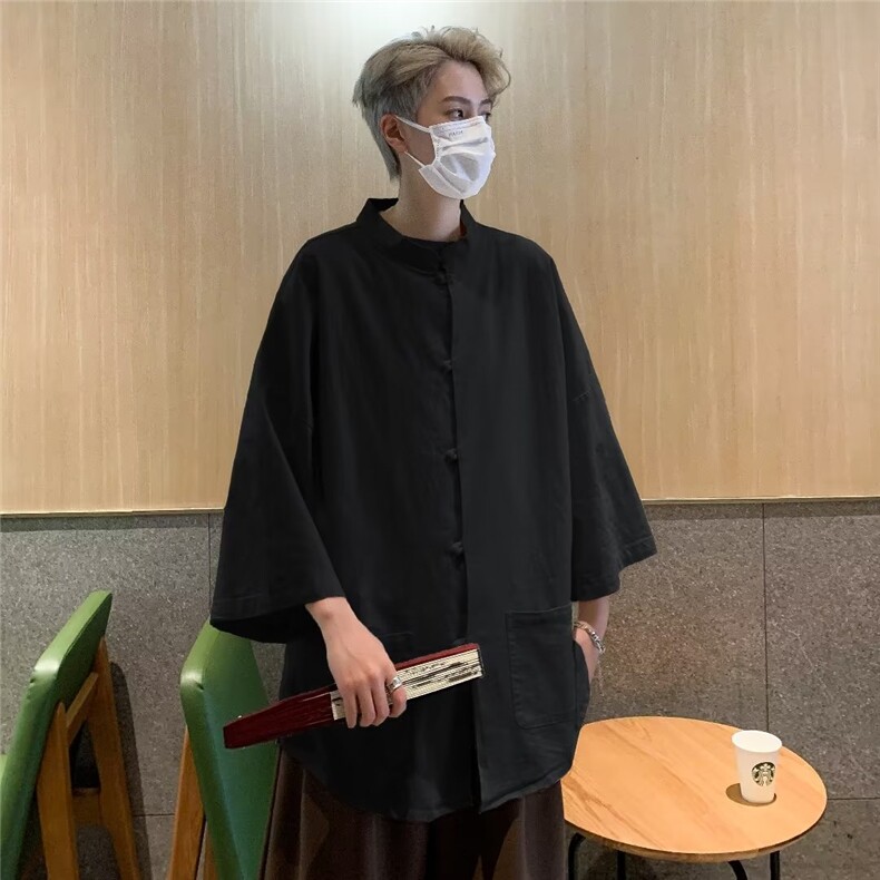 棉麻唐装衬衫男短袖港风潮流个性2023夏季文艺ins外套CY421-P38,男装衬衫,星座412-3