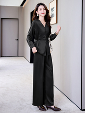 高端职业套装女春秋2025新款高级感通勤气质时尚洋气阔腿裤两件套，女装套装/套裙，火爆靓佳人