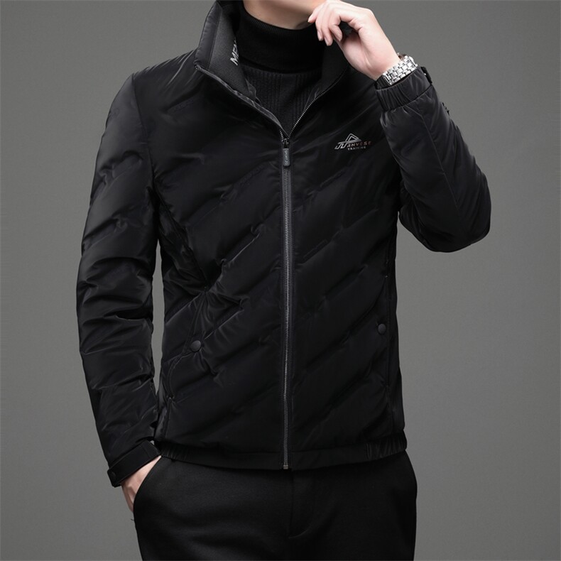 羽绒服男士纯色加厚保暖男装2023冬季新款立领中年商务休闲外套,男装羽绒服,电商B212（原钱塘6029）