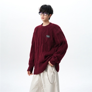 8XL-M圆领毛衣男秋冬慵懒风宽松情侣装麻花针织羊毛衫MY19004P68图片