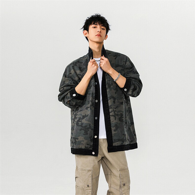春季新款2025迷彩工装牛仔外套男潮牌复古拼色夹克-A1894P60控108，男装夹克，电商B241