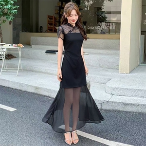 蕾丝拼接网纱连衣裙女夏季新款气质女人味中长款裙子中国2025图片