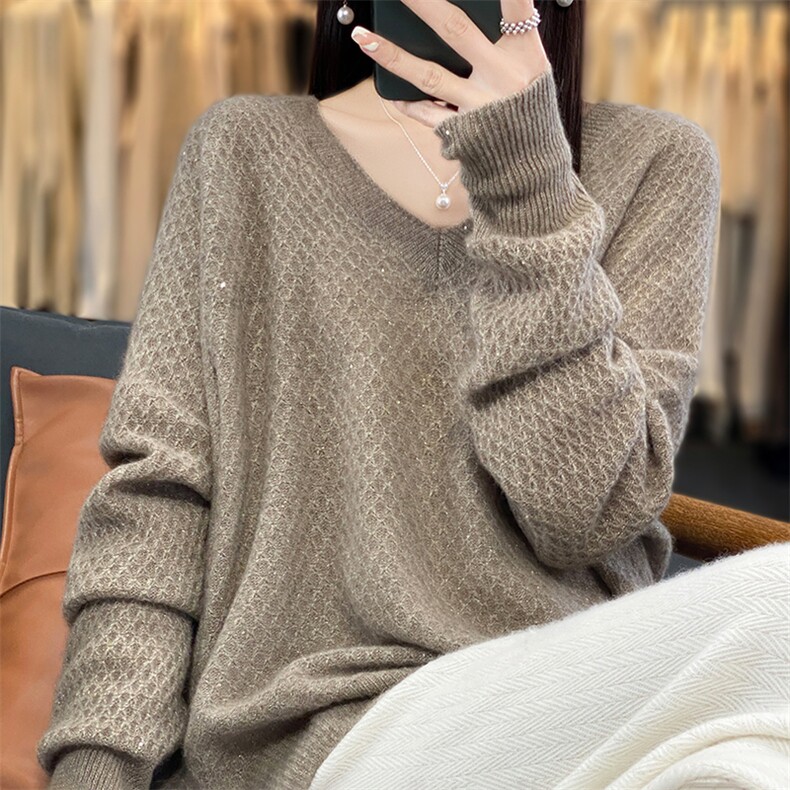 2025年秋季常规款通勤单件V领宽松版针织衫图片