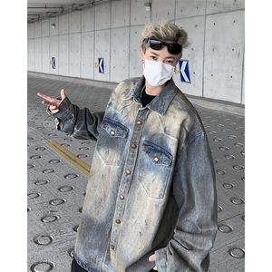 F363 P68男生秋装新中式潮牛仔外套男复古宽松水洗做旧图片