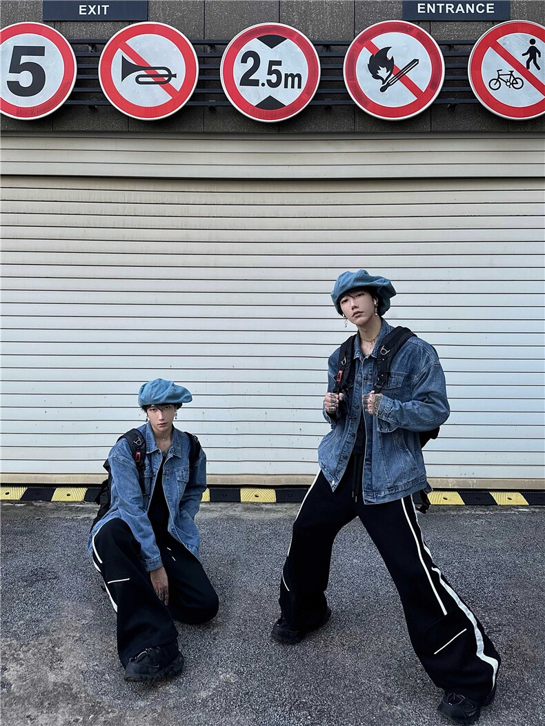 24潮流春秋款运动休闲裤拼接线条小众长裤1002-1BK2326-P70，男装休闲裤，星座1002-1