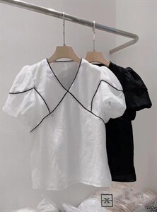 夏季泡泡袖上衣图片