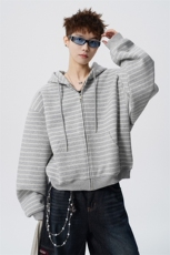可二开条纹M-5XL大码34%棉66%涤纶连帽开衫卫衣男WY78194P88控138，男装卫衣，星座226-1