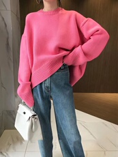 重磅加厚圆领女宽松显瘦慵懒风百搭针织衫打底毛衣，女装针织衫/毛衣，半城羊绒
