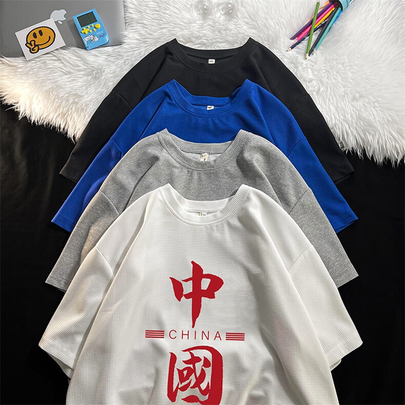 HT73198-P22 华夫格t恤男短袖男大码五分袖 毛毯图片