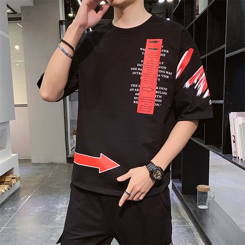 夏季圆领短袖T恤男ins韩版宽松潮流印花半袖上衣服DT08P30,男装T恤,电商A086