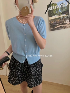 简约小清新针织圆领薄款短袖女夏季新款针织衫图片
