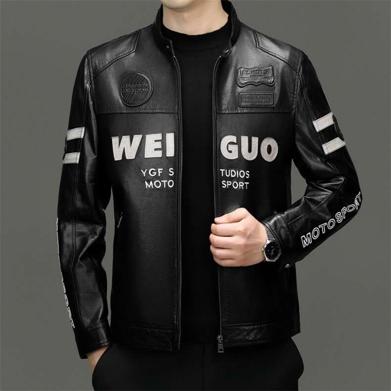 BG24053春秋新款男士海宁皮衣立领机车夹克头层山羊皮真皮皮衣男,男装夹克,电商B360