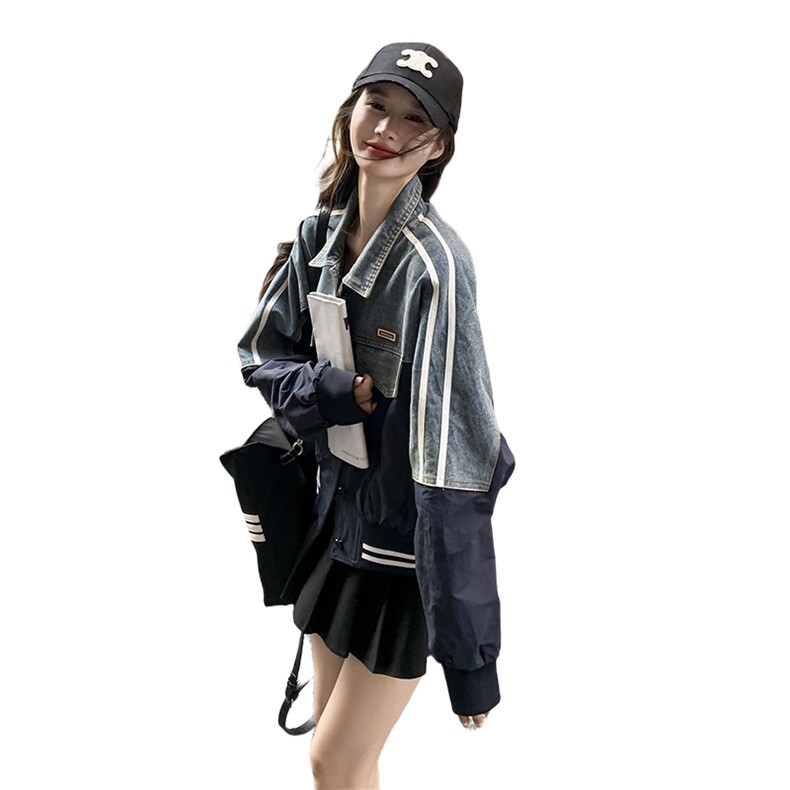 大量现货设计感牛仔拼接短款外套棒球服2c159-2396-p145-k198,女装短外套,2C159