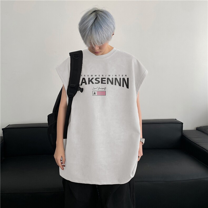 抖音得物高品质麂皮绒美式字母印花宽松背心bxjp299-特批19控38,男装背心/马甲,星座605(原A050)