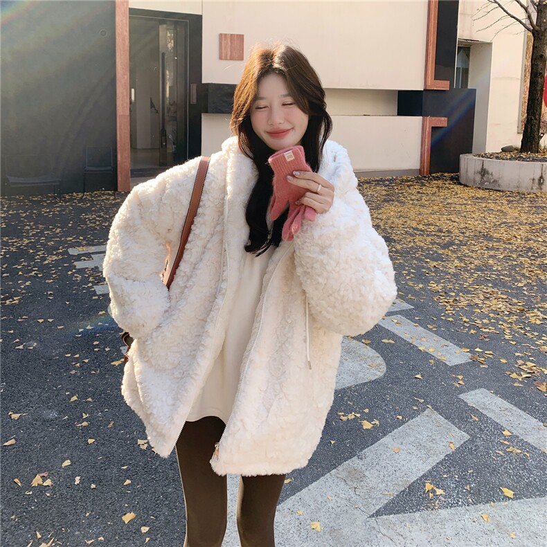 白色毛毛加厚棉服H8381P215K328,女装棉衣/棉服,红龙果
