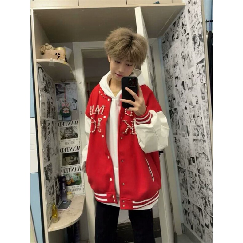美式子母刺绣棒球服外套男女秋冬潮牌情侣刺绣夹克W6443-P78图片