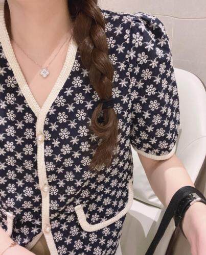 刺绣麻棉珍珠扣开衫，女装，新袖