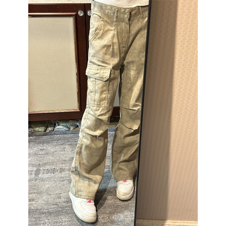 【有货的】杏色扎染工装裤男女美式复古大口袋裤子G810LL-特P58,男装工装外套,星座1007（原301D）