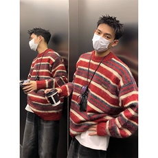 高质量针织衫男女韩版潮流拼色条纹帅气2025秋冬ins毛衣MZ885-P57，男装针织衫/毛衣，星座412-3