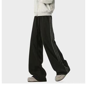 1506/QY050/P37美式复古三条杠卫裤男潮牌宽松街舞阔腿休闲长裤子图片
