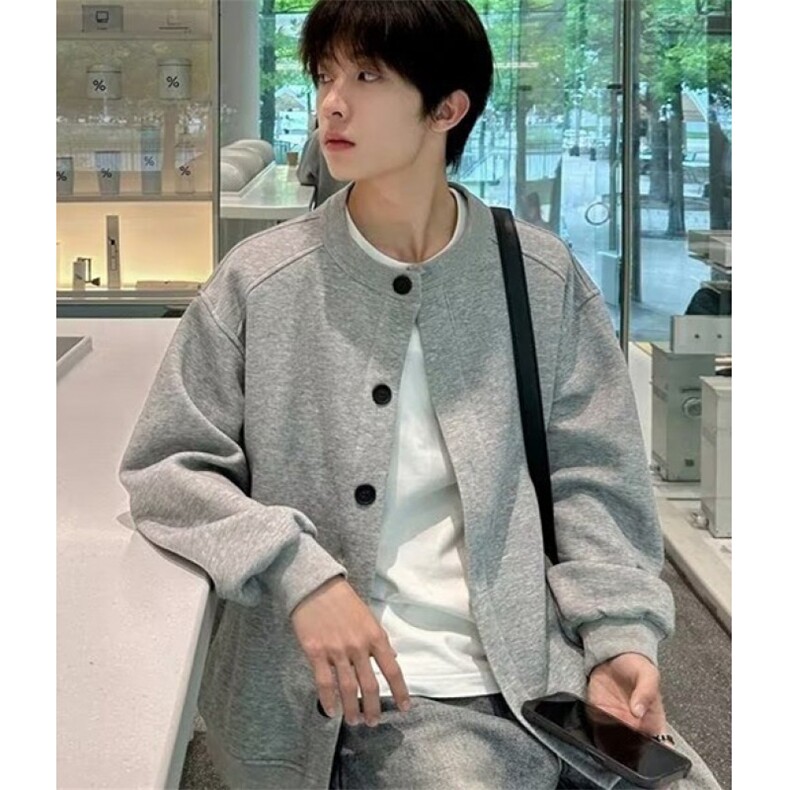 春秋纯色插肩拼接立领外套男士运动拉链休闲夹克开衫 W88001图片