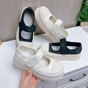 魔术贴玛丽珍鞋女2024夏季新款平底单鞋女休闲百搭时装鞋女,黑子鞋搭配什么鞋子图片