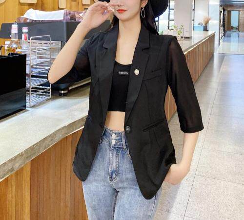 现货夏季纱拼接防晒西服，女装，韩衫衣社