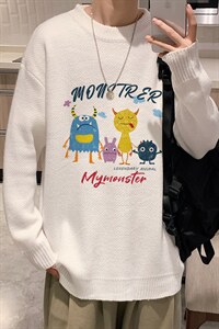！2023秋冬新款男士圆领毛衣百搭印花针织衫上衣外套M809P45图片