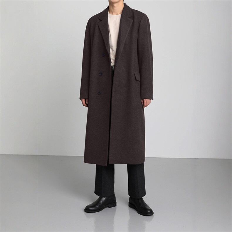 A430-24027P128冬季新款韩版男士过膝毛呢大衣休闲长款呢料外套,男装毛呢大衣,电商A430（原星座702）