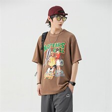 2023夏新款情侣风个性卡通印花宽松圆领短袖T恤上衣T2215-P38,男装T恤,星座914-3