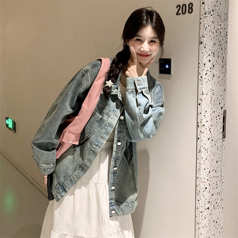 牛仔外套女宽松慵懒风2025春新款韩版宽松设计感洋气小个子上衣潮,女装牛仔外套,浙宝220