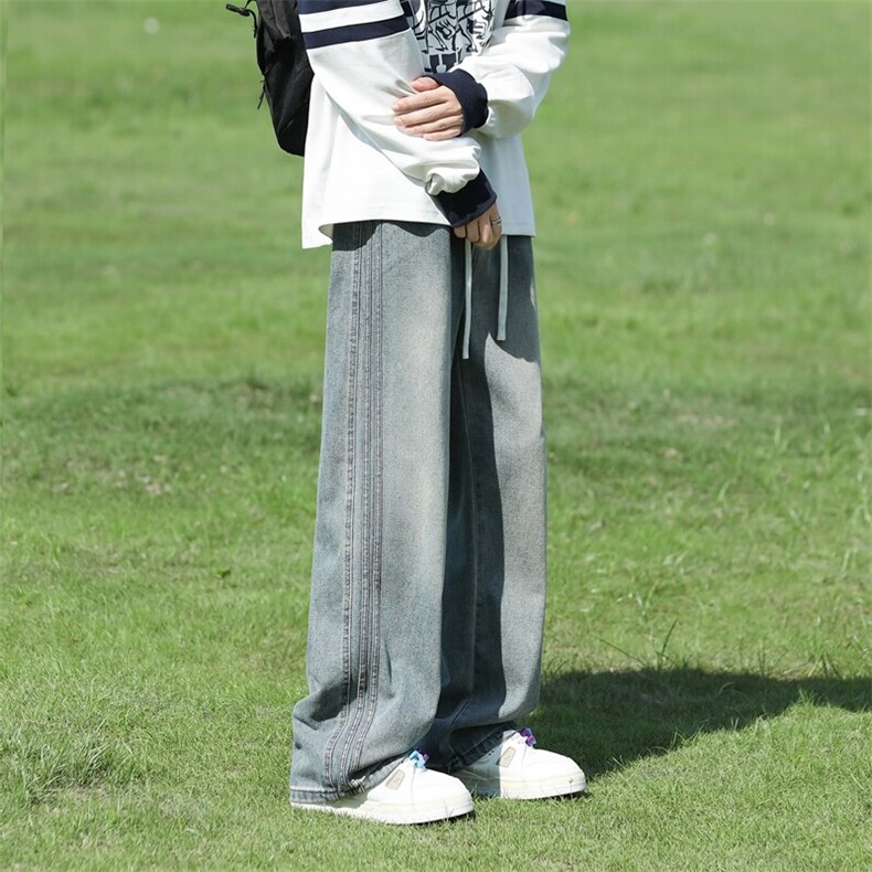 A320-2507-特批45 春秋高品质时尚休闲时尚潮流扎花阔腿牛仔裤图片