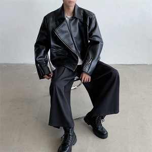 高级感pu皮夹克外套男暗黑系痞帅炸街宽松短款机车服2376-P145图片