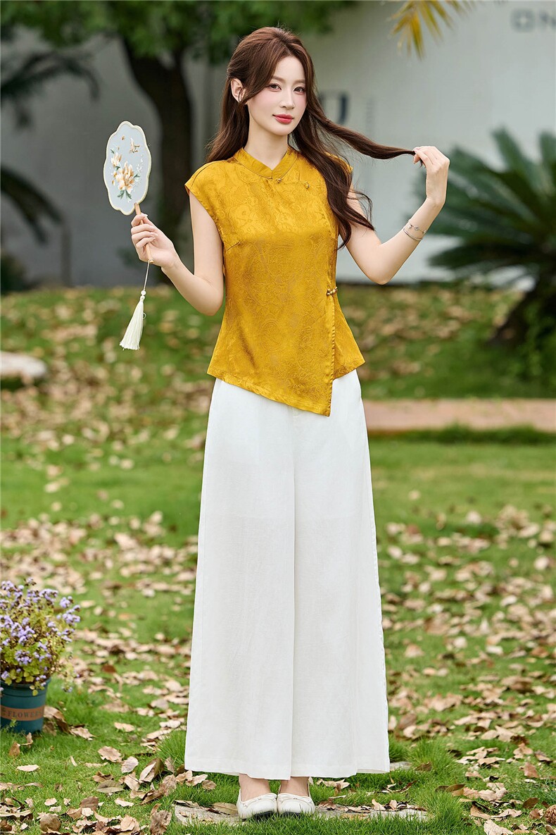 巨好看新中式风套装女夏季高级感洋气减龄气质显瘦阔腿裤两件套,女装套装/套裙,丽影随形