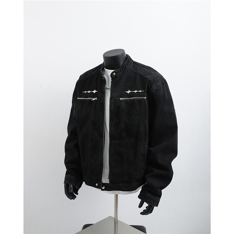 1303B-JK5501-P98158原版做工重工水洗金属装饰垫肩牛仔外套,男装工装外套,星座1303B