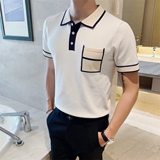 夏季薄款冰丝光珠地面白色polo衫男短袖修身商务休闲保罗t恤男，男装T恤，星座506A