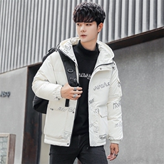 新标80%白鸭绒羽绒服男冬季短款加厚连帽外套情侣亮面6566-P150，男装羽绒服，星座1210A