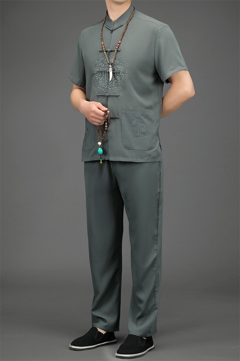 夏季唐装男短袖中老年风休闲套装中式父亲老人爷爷衣服,男装民族服装,电商B212（原钱塘6029）