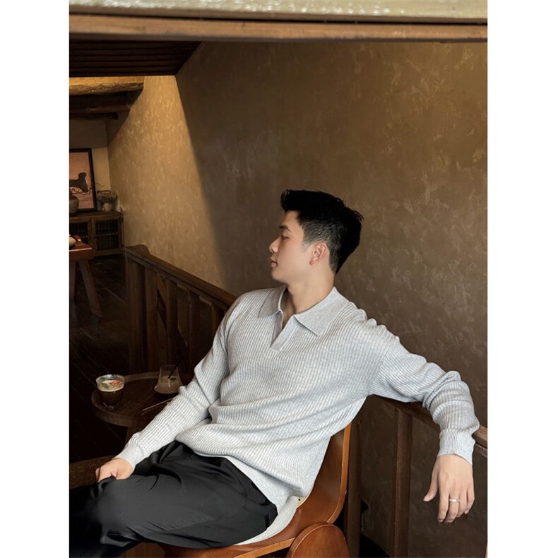抖音程南同款V领毛衣针织衫套头打底衫D1178-P68,男装T恤,星座1012-1