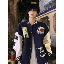 2026美式高街复古毛巾绣棒球服外套女春秋季新款宽松百搭嘻哈夹克，男装夹克，星座715-4