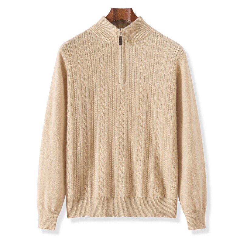 2025年秋季新款麻花半拉链针织毛衣休闲通勤，男装羊毛衫，昭美羊绒