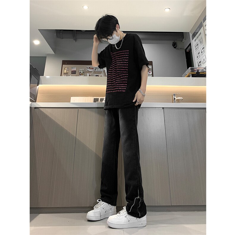 现货 渐变拉链黑色牛仔裤男大码修身直筒裤 K5804-K5805-P50图片