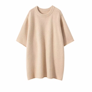 2025年秋季不连帽落肩袖纯色加厚修身型圆领短袖时尚百搭，女装T恤，名驰羊绒