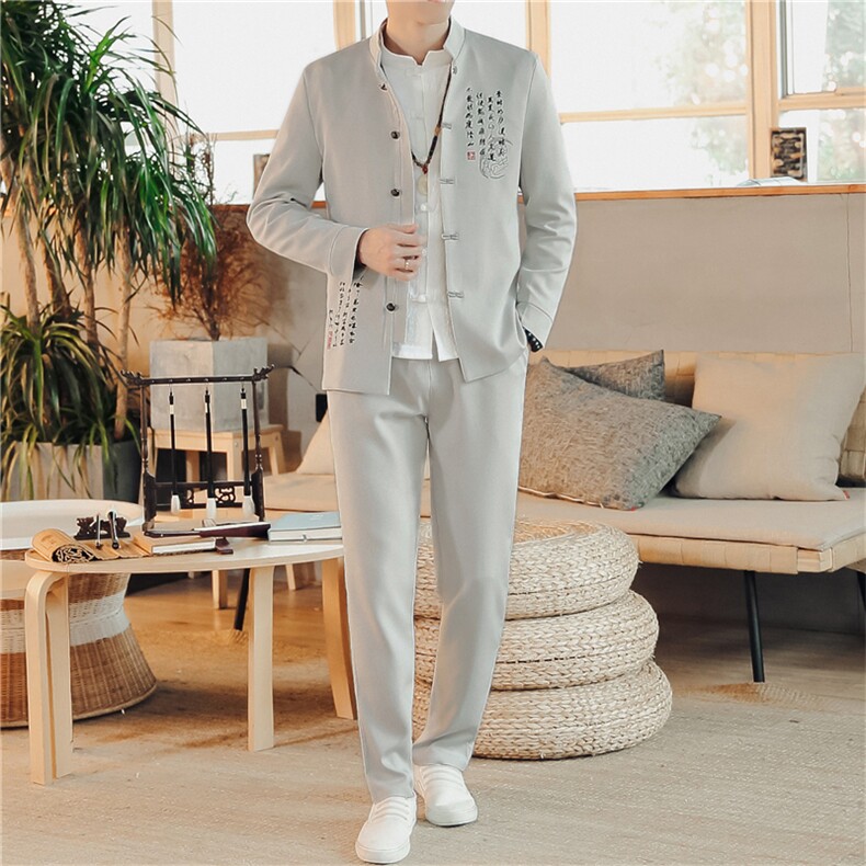 春秋季风中山装秋装套装男士唐装两件套A334-TZ307-P95，男装民族服装，电商B339(原A334）