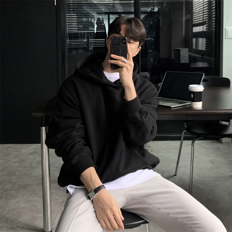 无帽绳版二开秋冬美式高街重磅曼巴棉纯色连帽卫衣外套X056，男装卫衣，电商A486-1