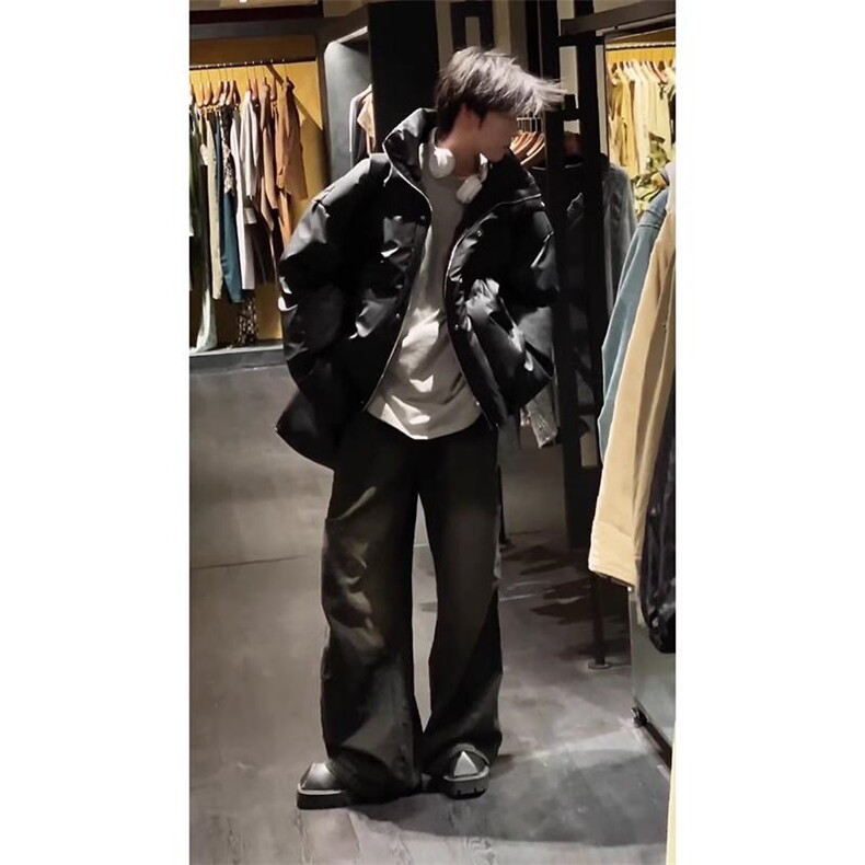 现货5W件冬季三防重磅硬挺boxy短款羽绒立领PU皮棉衣外套加厚棉服,男装棉衣,电商A486-1