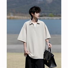 8XL-M假两件V领短袖t恤男夏翻领半袖宽松重磅华夫格大码DT001P40，男装T恤，电商B312